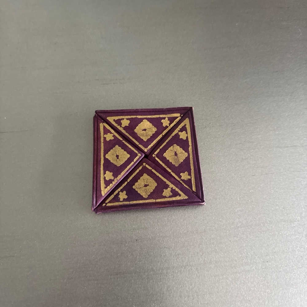 Vintage Moroccan Leather Magic Folding Coin Purse Gold Embossed Purple